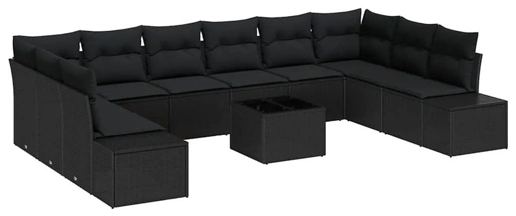 Conjunto de Sofás de Jardim de 11 Peças com Almofadas Beiges em Rattan