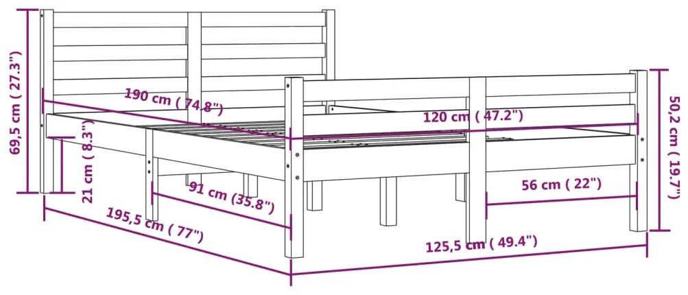 Estrutura cama pequena de casal 120x190 cm madeira castanho-mel