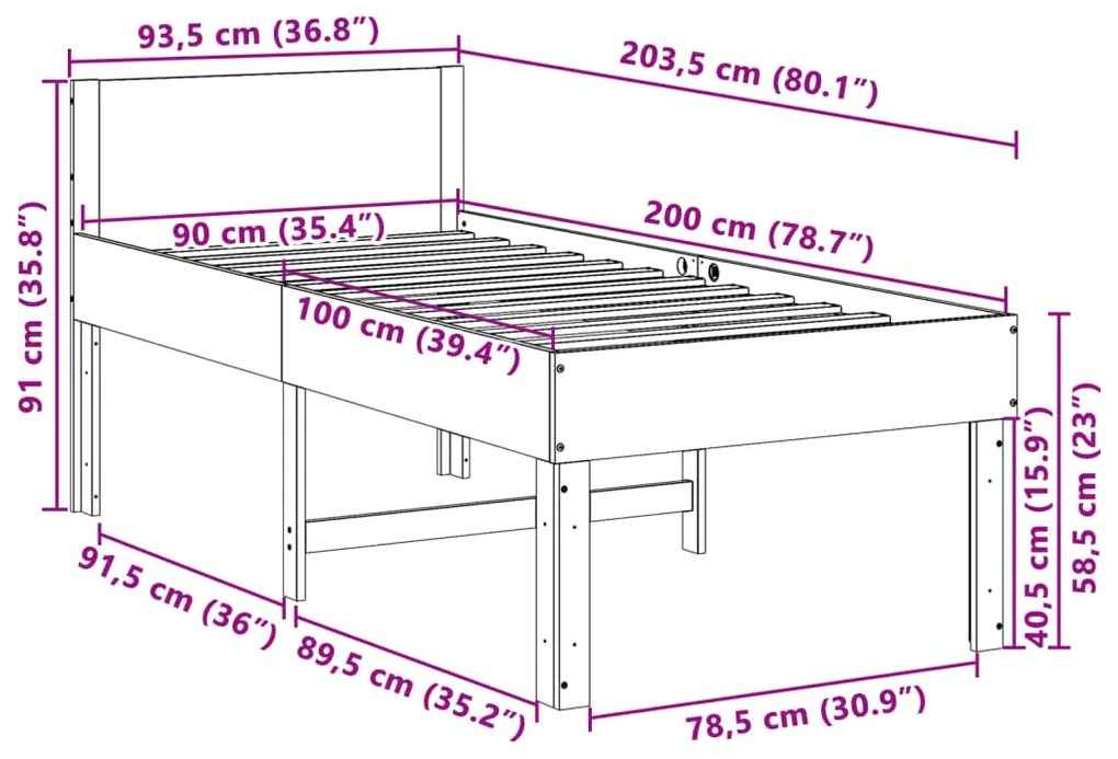 Cama sem colchão 90x200 cm madeira de pinho maciça
