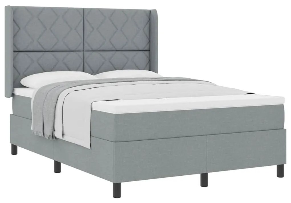 Cama Box com Colchão Cinza Claro 140x200 cm em Tecido.