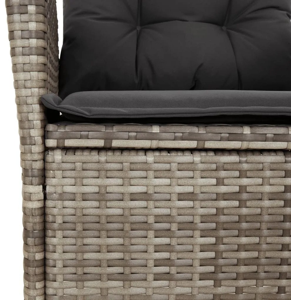 7 pcs conjunto de jantar p/ jardim c/ almofadões vime PE cinza