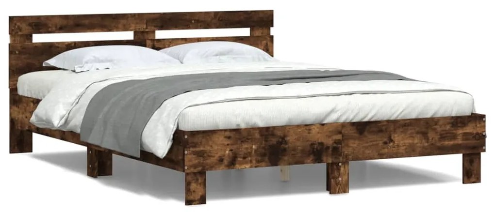 Estrutura cama c/ cabeceira/luzes LED 140x200cm carvalho fumado