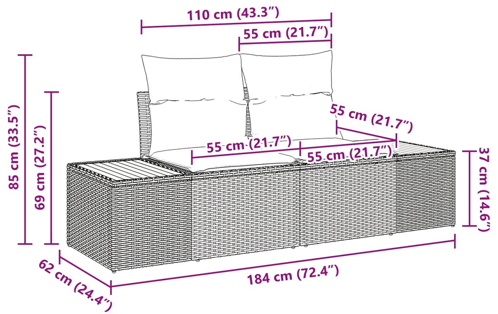 Conjunto de Sofá de 6 Peças com Almofadas Cinza Ratan Poliéster