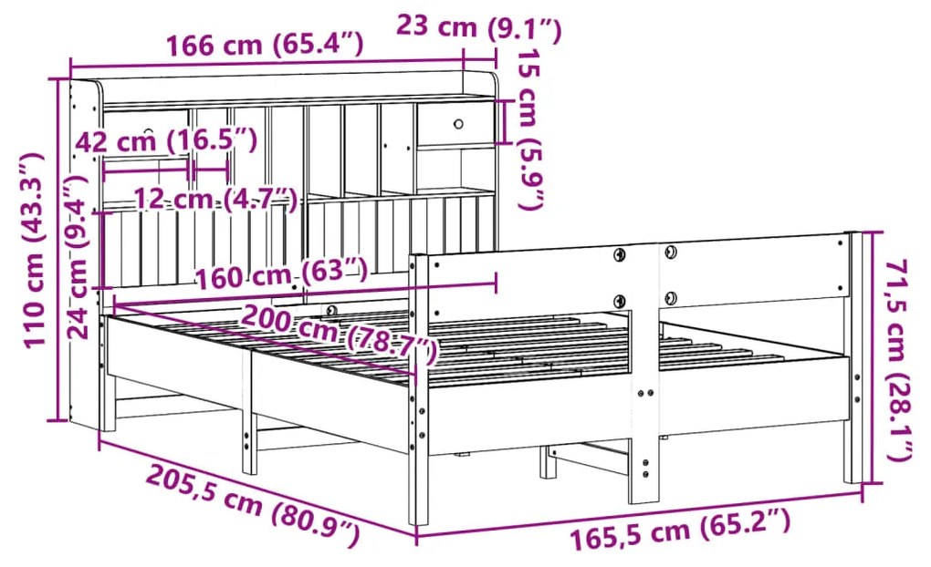 Cama com estante sem colchão 160x200 cm pinho maciço