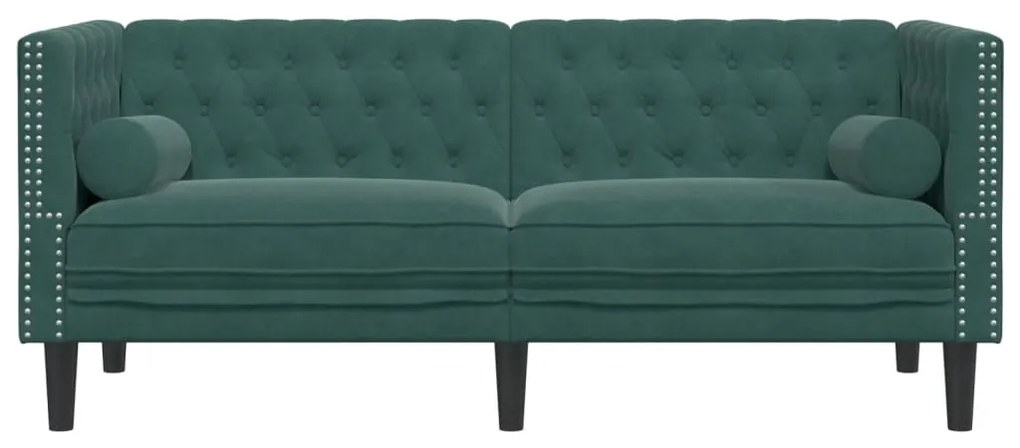 Sofá chesterfield com rolos 2 lugares veludo verde-escuro