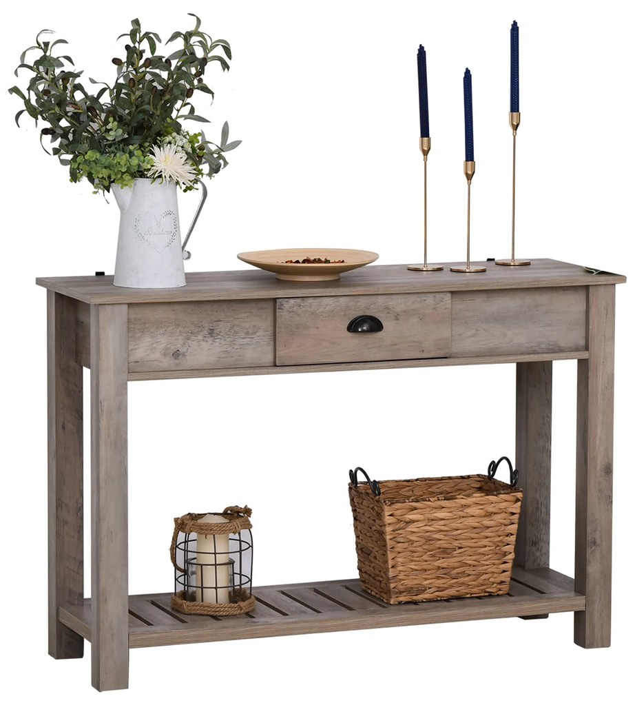 HOMCOM Mesa de console estilo colonial com prateleira inferior espaçosa 120x39x81 de gaveta Cinza