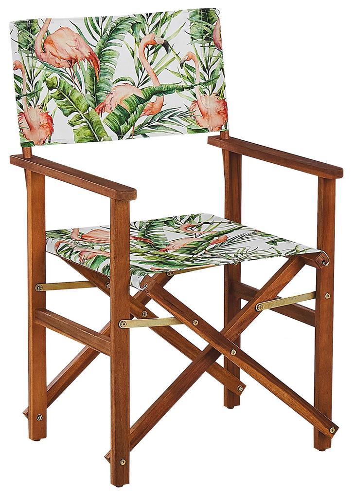 Conjunto 2 cadeiras madeira escura e 2 lonas creme e padrão flamingo CINE Beliani