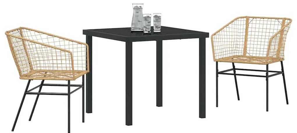 Conjunto de Jantar de Jardim 3 Peças Castanho em Poliratan