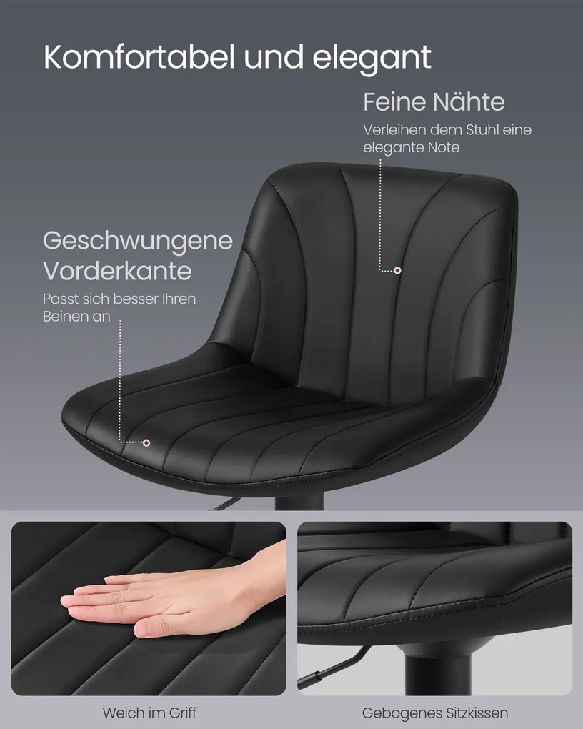 Conjunto 2 bancos bar com encosto e assento giratório 46,5 x 43 x (88-108) cm em couro sintético PU Pretos