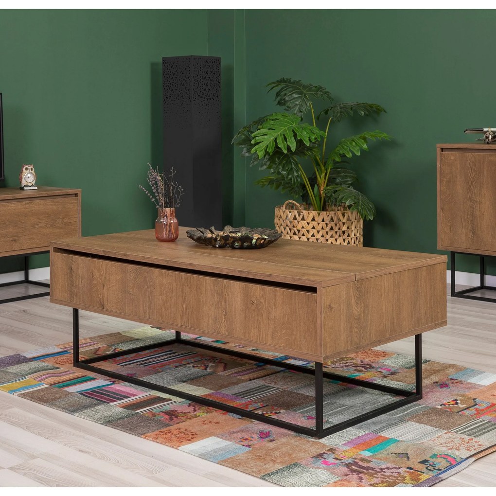 Conjunto de Mobiliário de Sala Laxus – Noz/Preto – TV: 140x50x40 cm, M