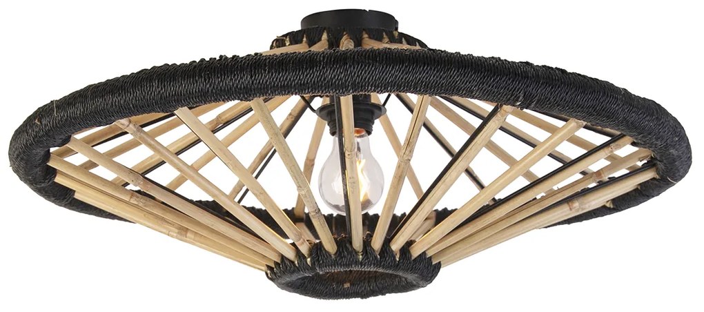 Candeeiro de teto oriental em bambu com preto 60 cm - Evalin Oriental