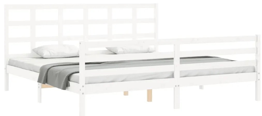 Estrutura de cama com cabeceira 200x200cm madeira maciça branco