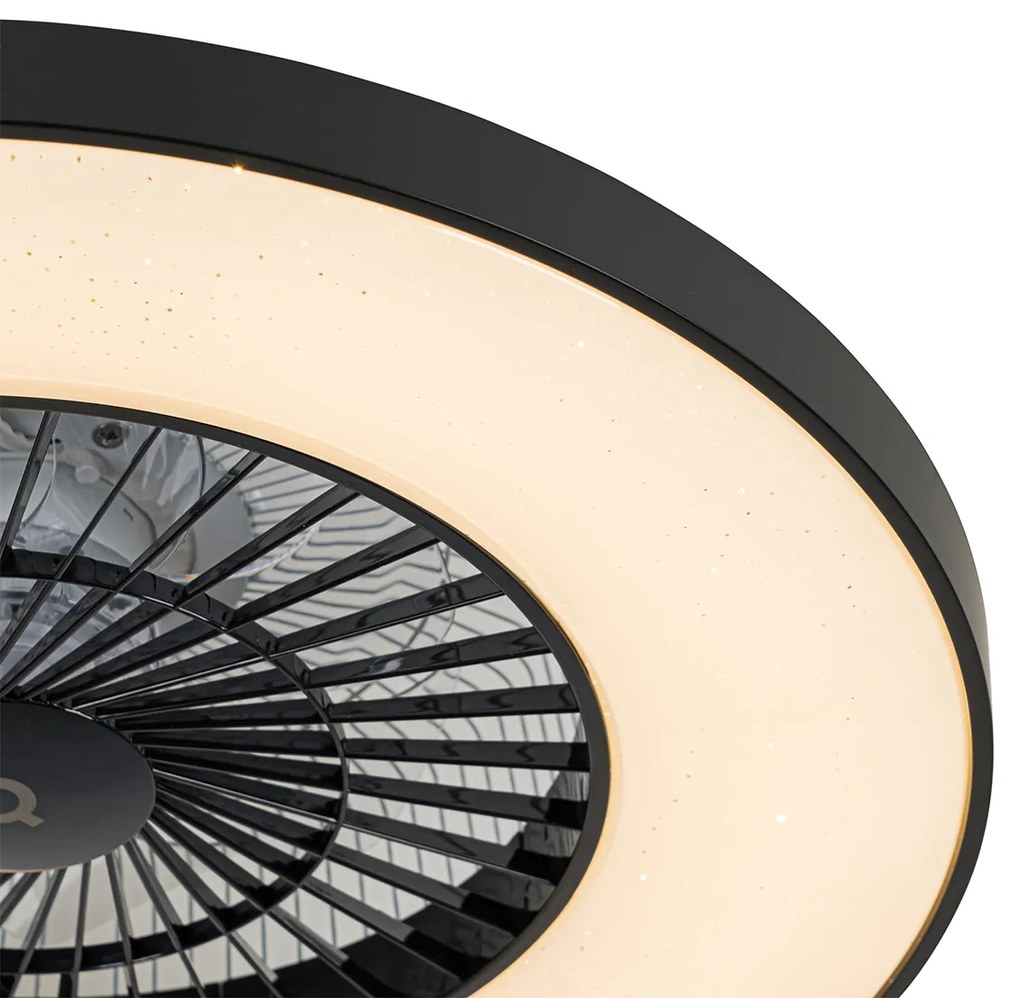 LED Ventilador de teto inteligente preto com efeito estrela regulável - Climo Moderno