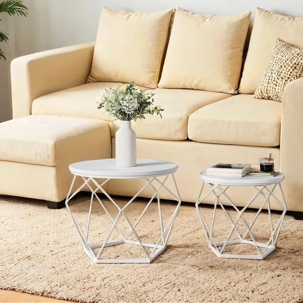 Conjunto de 2 mesas de centro com tampo de mesa amovível branco
