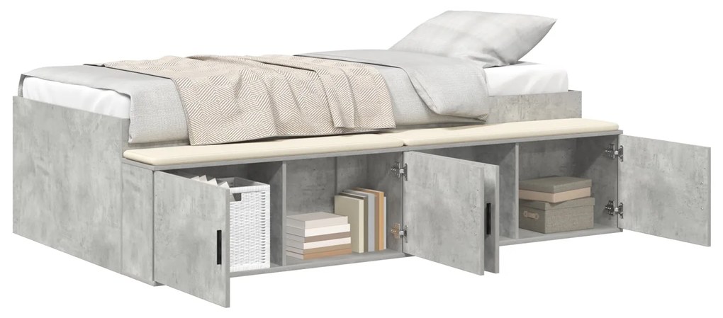 Estrutura de Cama de Armazenamento Cinza Concreto 75x190 cm