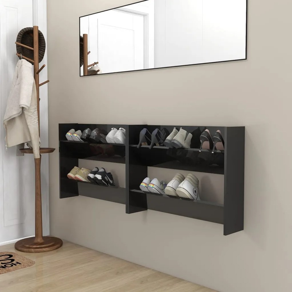 806756 vidaXL Sapateiras de parede 2pcs 80x18x60cm contrapl. preto brilhante