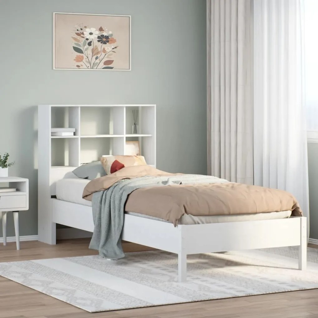 Cama com estante sem colchão 90x200 cm pinho maciço branco