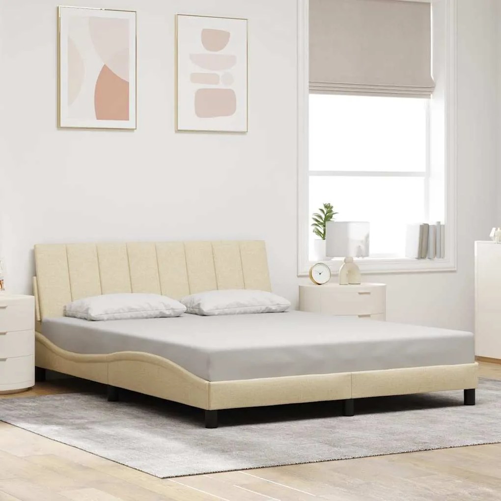vidaXL Estrutura de cama sem colchão 160x200 cm tecido cor creme