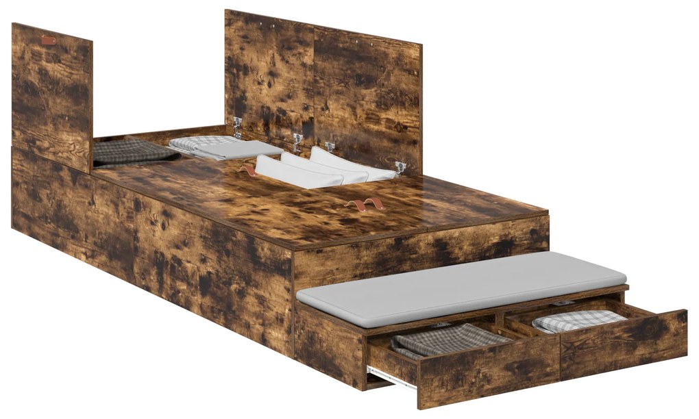 Estrado de Cama com Arrumação Carvalho Defumado 80x200 cm