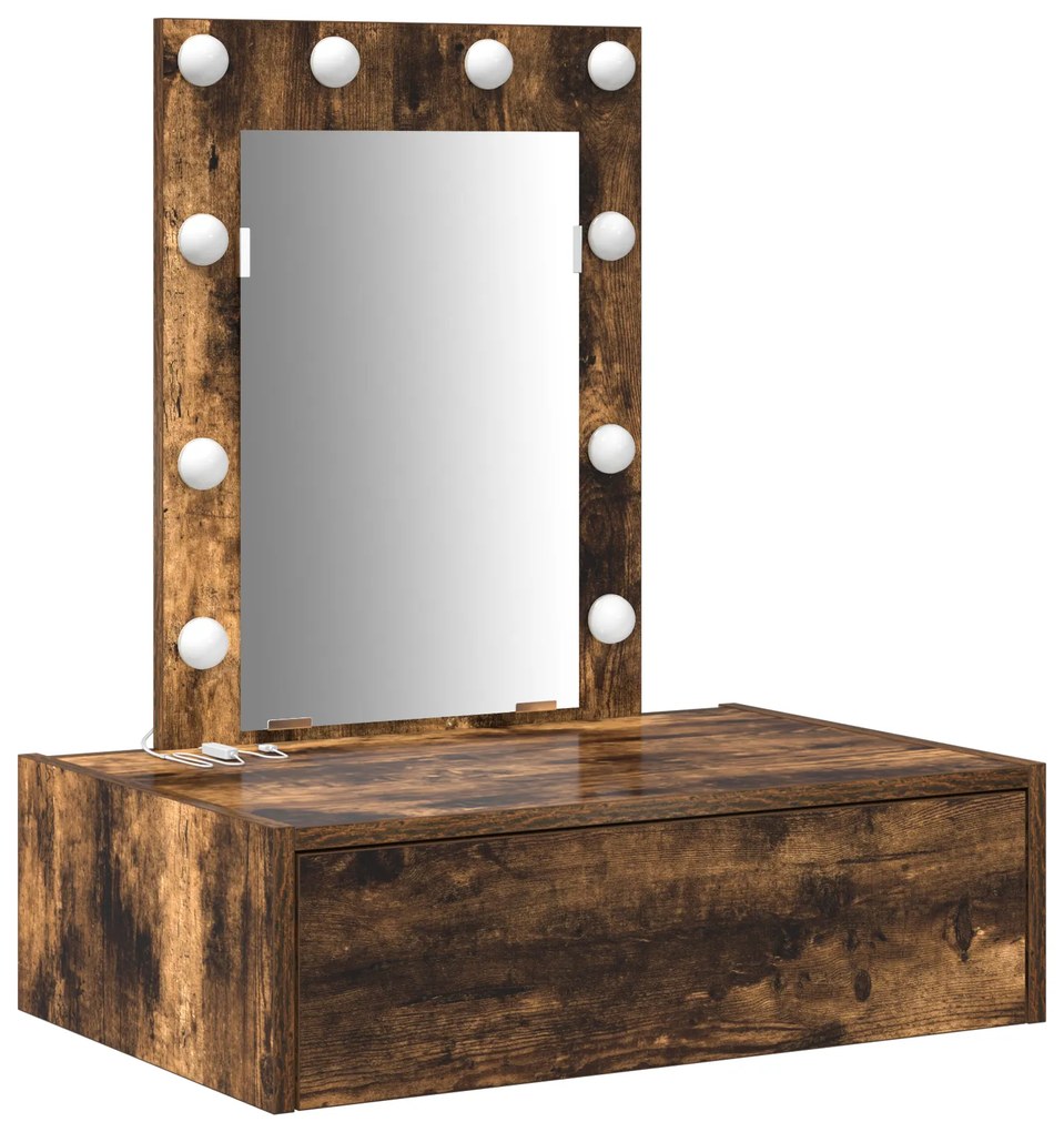 Mesa de Maquilhagem Suspensa com Luzes LED em Carvalho Fumado