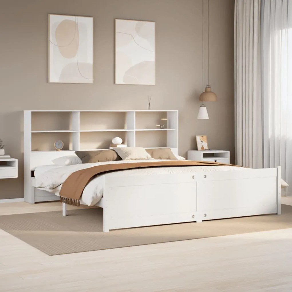 Cama com estante sem colchão 180x200 cm pinho maciço branco