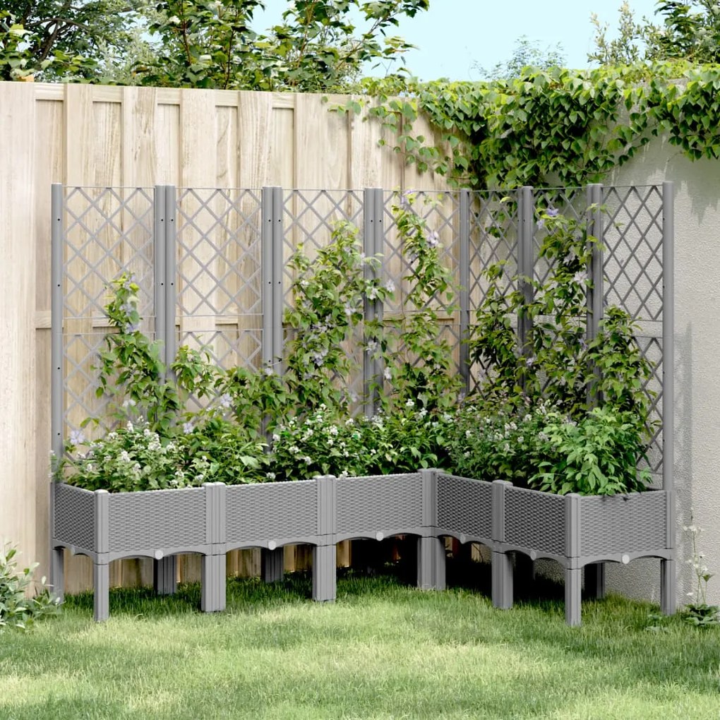 vidaXL Vaso/floreira de jardim c/ treliça 160x120x142cm PP cinza-claro