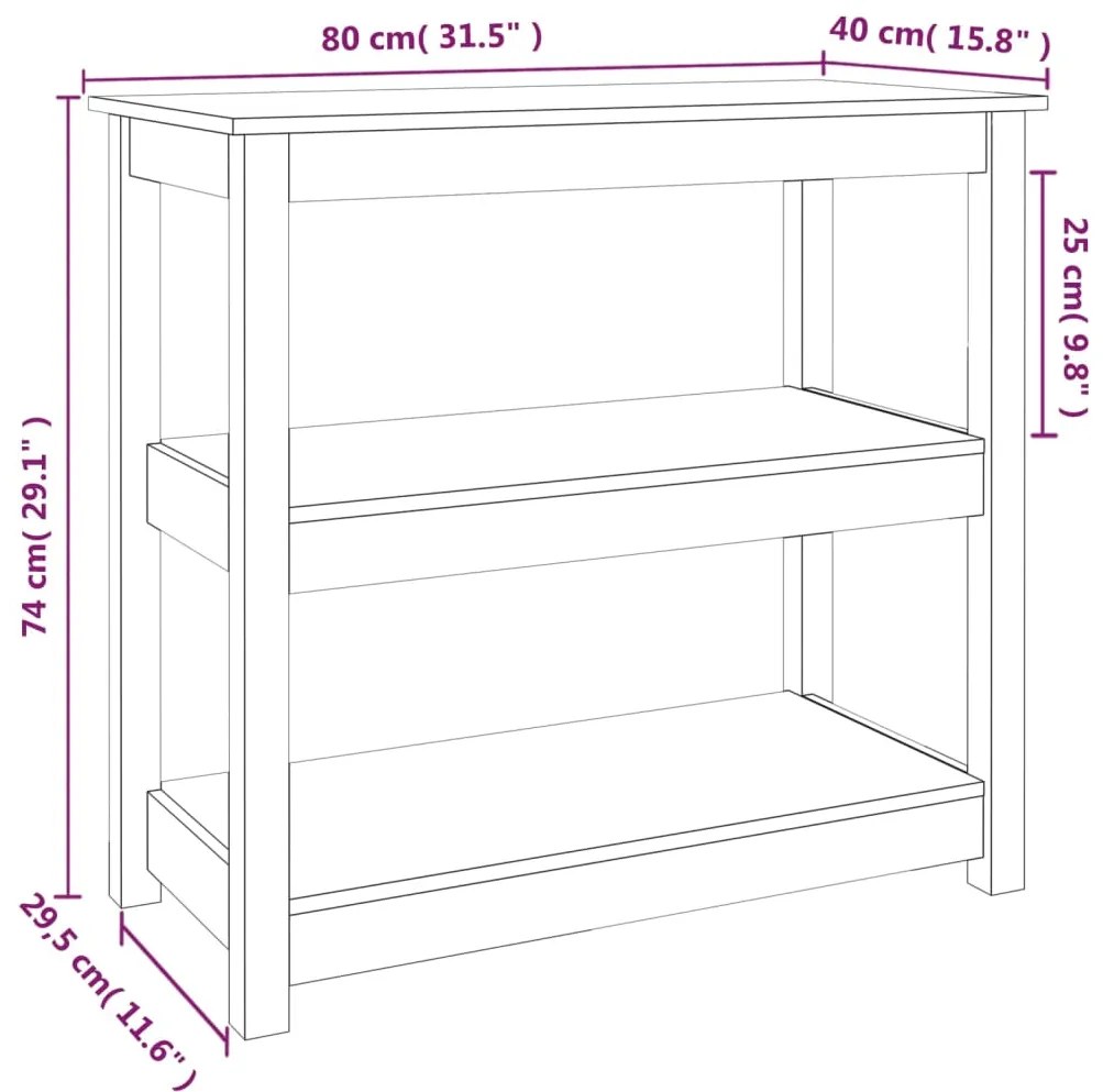 Mesa consola 80x40x74 cm madeira de pinho maciço