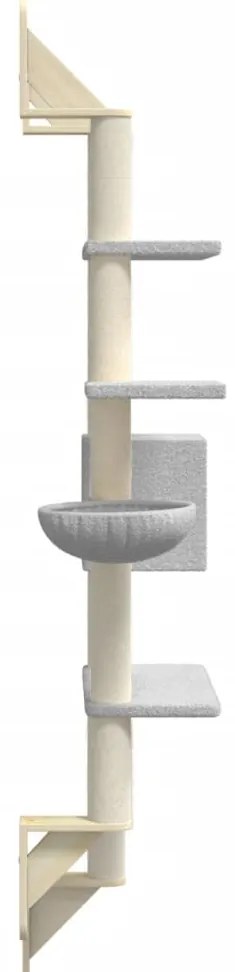 Árvore parede p/ gatos c/ poste arranhador 180 cm cinza-claro