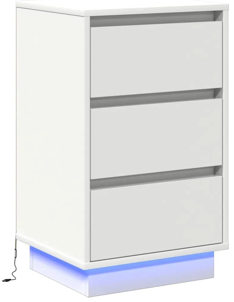 Criado-Mudo com LED Branco 39x34.5x65 cm Madeira Engenheirada