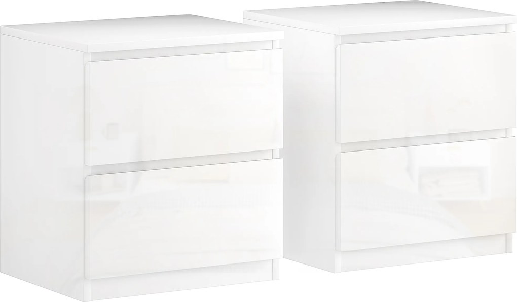 HOMCOM Conjunto de 2 Mesas de Cabeceira Moderna Mesas de Cabeceira com Gavetas para Dormitório 40x34x45 cm Branco Brilhante | Aosom Portugal