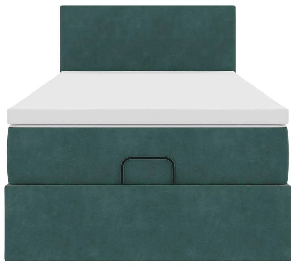 Cama otomana com colchão &amp; LEDs 90x200cm veludo verde-escuro