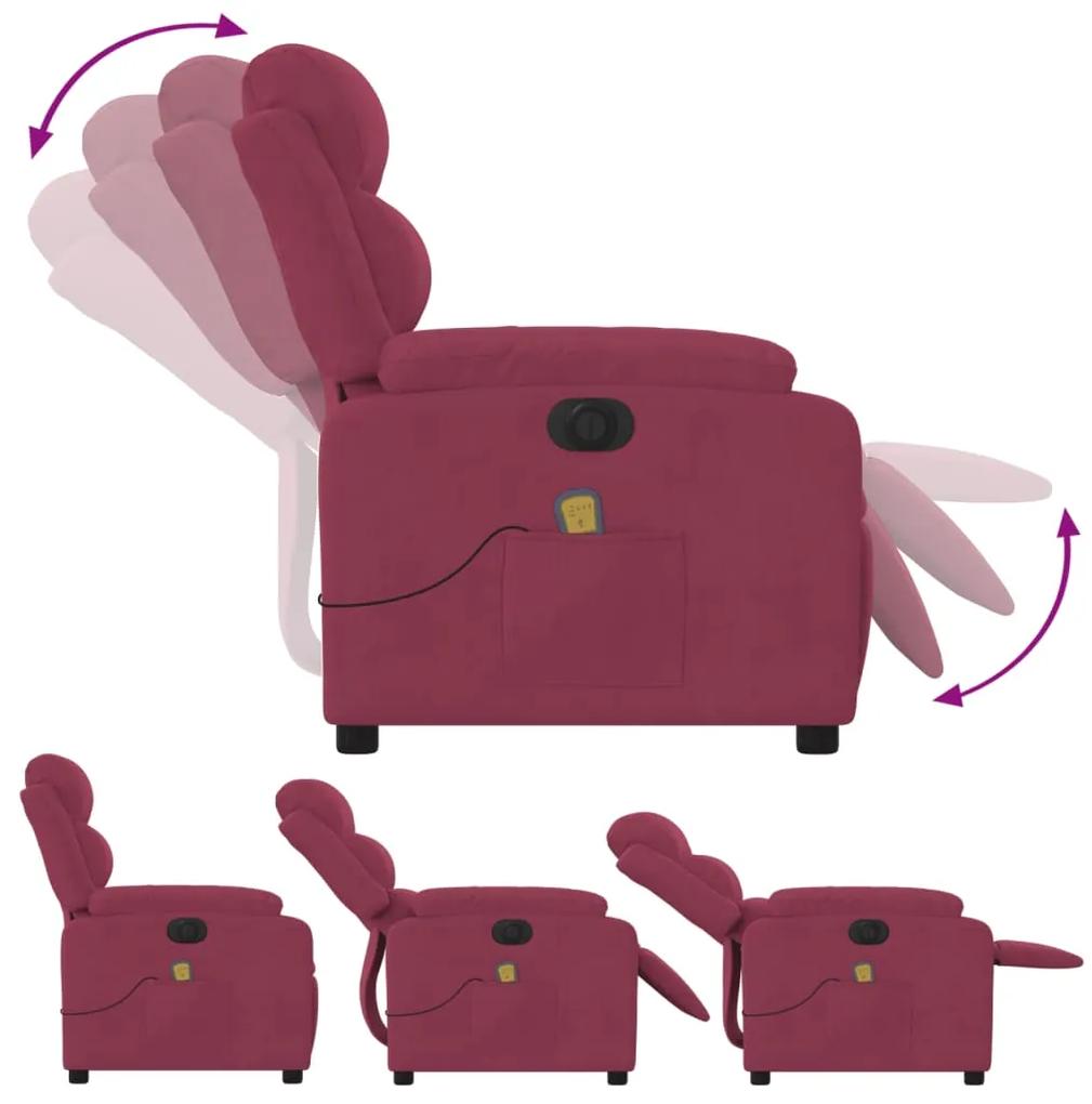Poltrona de massagens reclinável elétrica veludo vermelho tinto