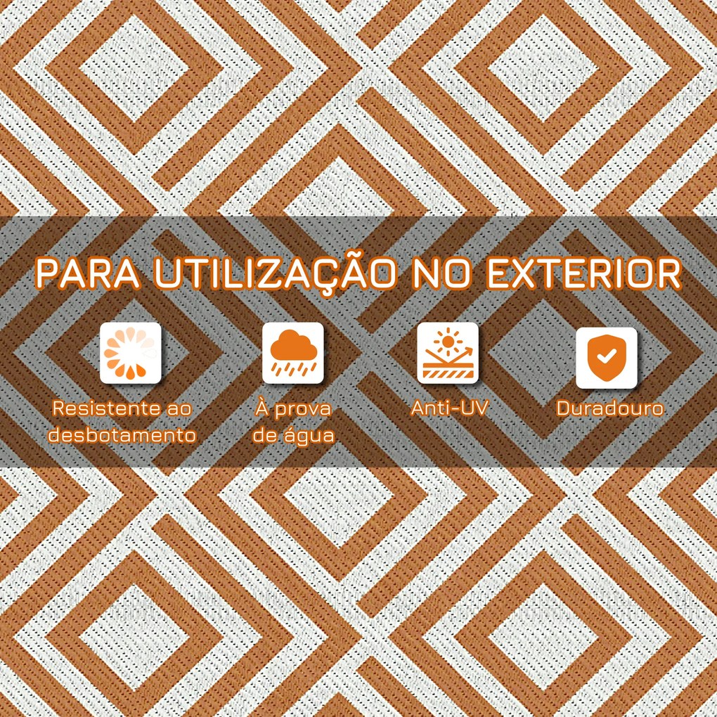 Outsunny Tapete de Exterior 182x274cm Tapete Reversível de Plástico Impermeável para para Varanda Pátio Campismo Praia Marrom e Branco