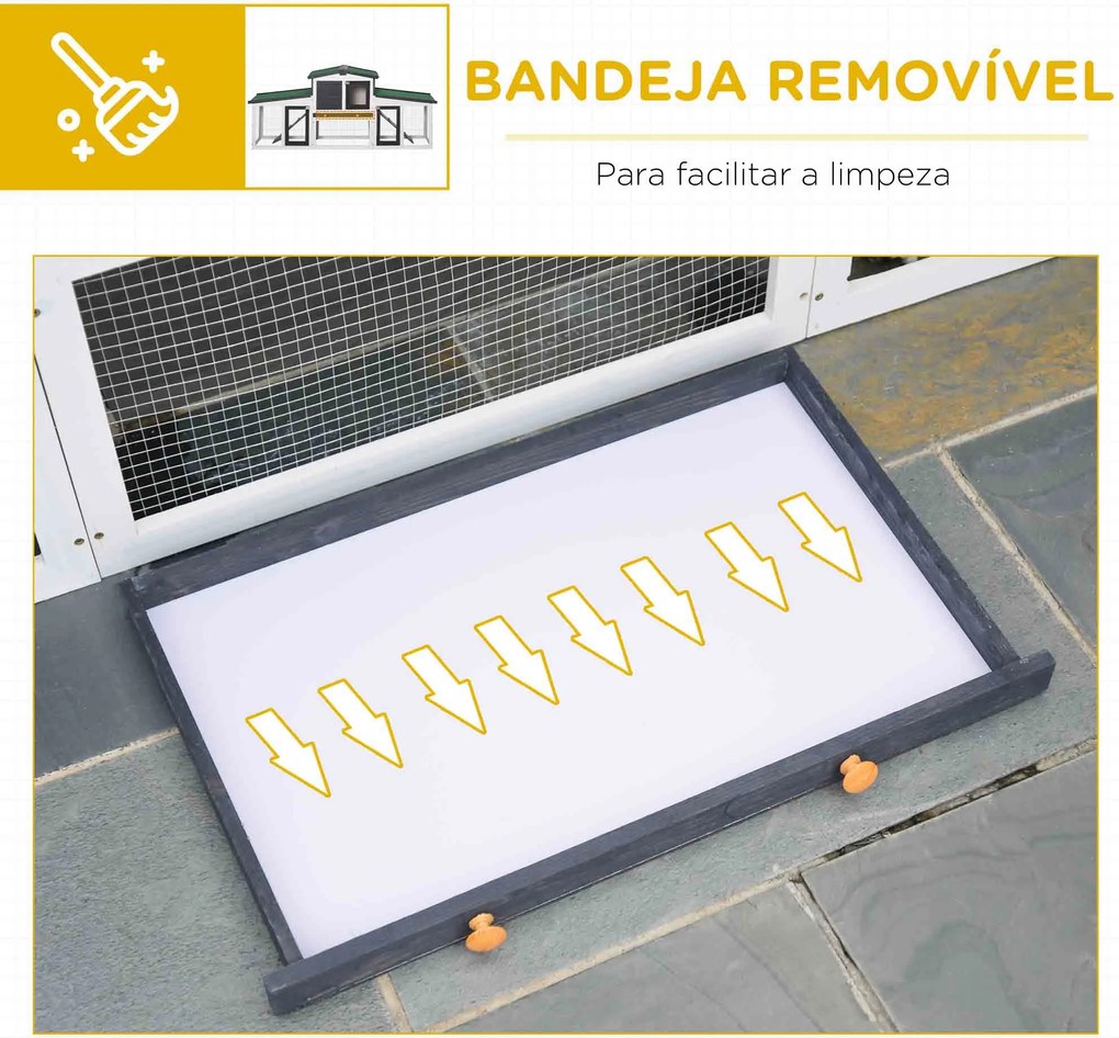 Coelheira de Madeira Gaiola para Coelhos com Teto Rebatível Escada e Bandeja Amovível para Exterior 197x49x86 cm Cinza