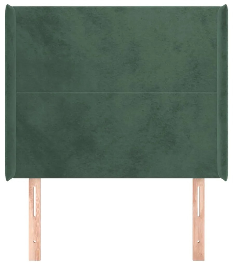 Cabeceira cama c/ abas veludo 103x16x118/128 cm verde-escuro