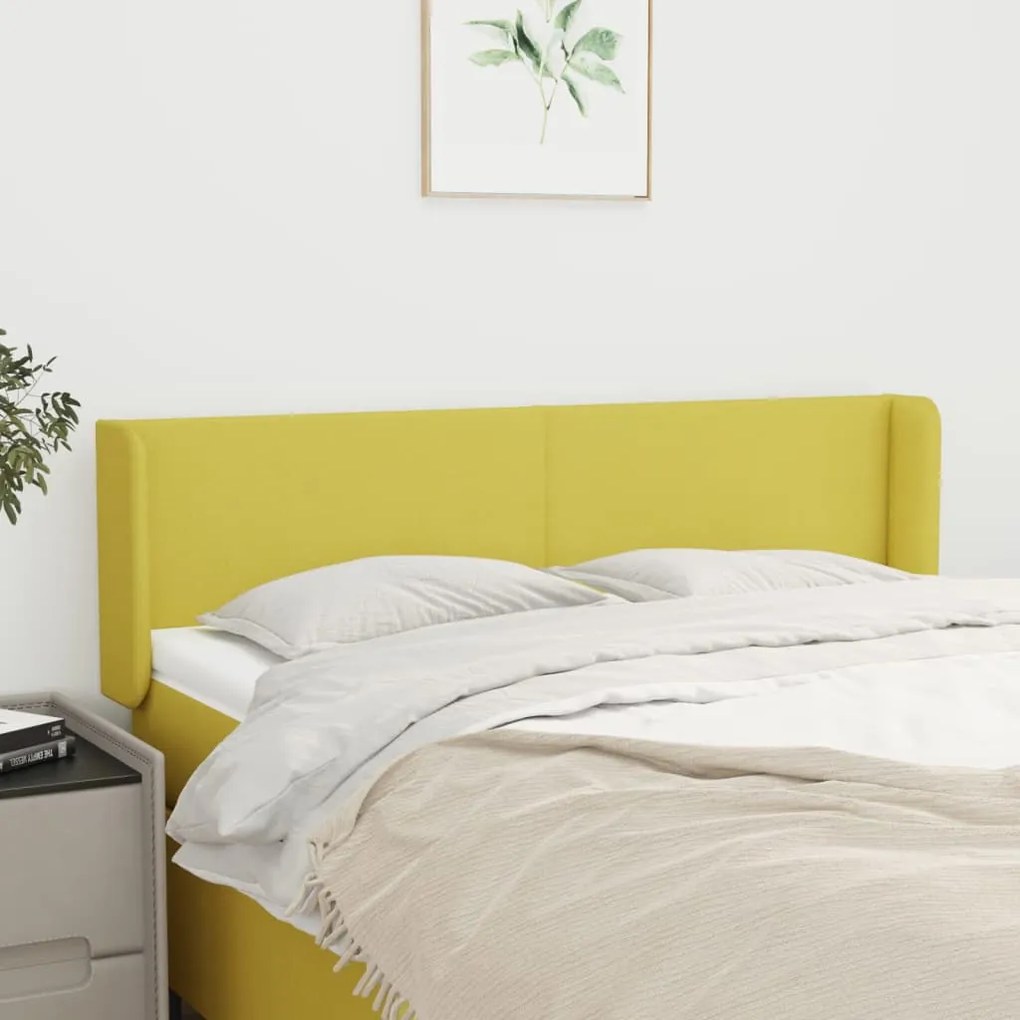 vidaXL Cabeceira de cama c/ abas tecido 147x16x78/88 cm verde