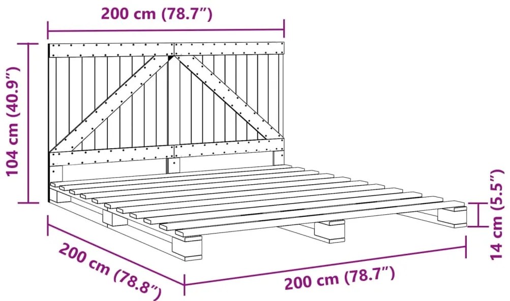 Estrutura de cama com cabeceira 200x200 cm pinho maciço cinza