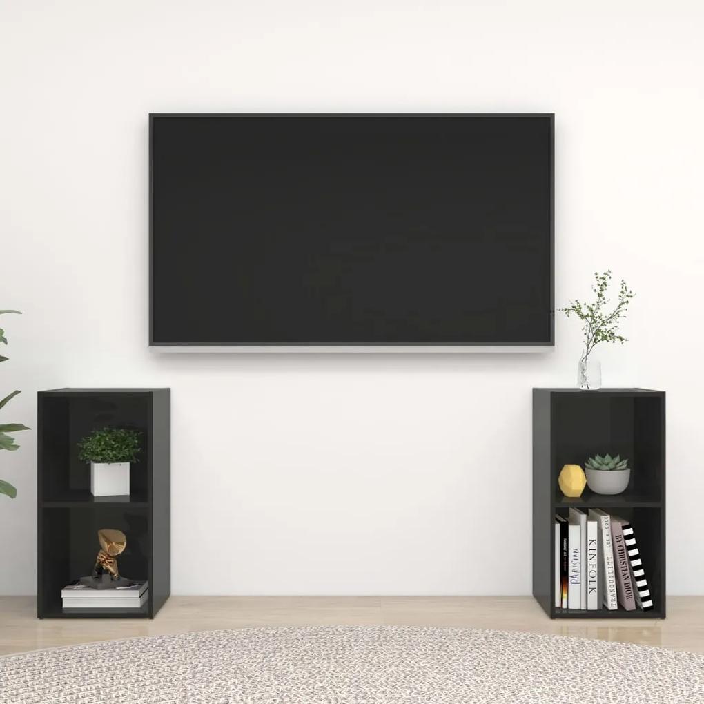 Móveis de TV 2 pcs 72x35x36,5 cm contraplacado preto brilhante