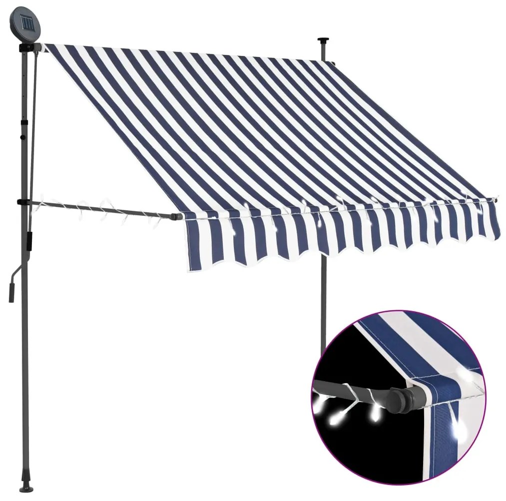 145841 vidaXL Toldo retrátil manual com LED 100 cm azul e branco
