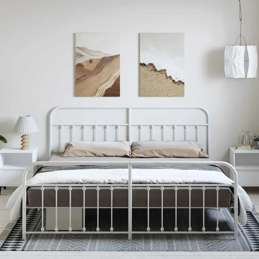 Estrutura de cama com cabeceira e pés 183x213 cm metal branco