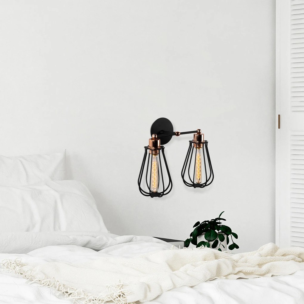 Aplique de Parede Fetiye – Preto e Bronze – 15 cm Ø