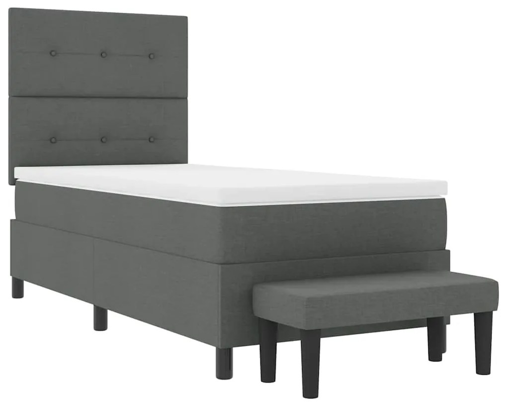 Cama Box Spring com Colchão &amp; Banco Cinza Escuro 90x200 cm Tecido