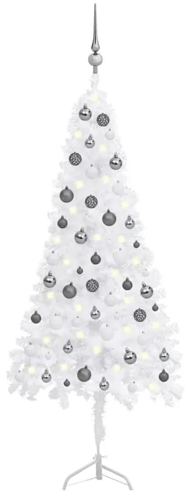 3077968 vidaXL Árvore Natal artif. canto c/ luzes LED/bolas 150 cm PVC branco