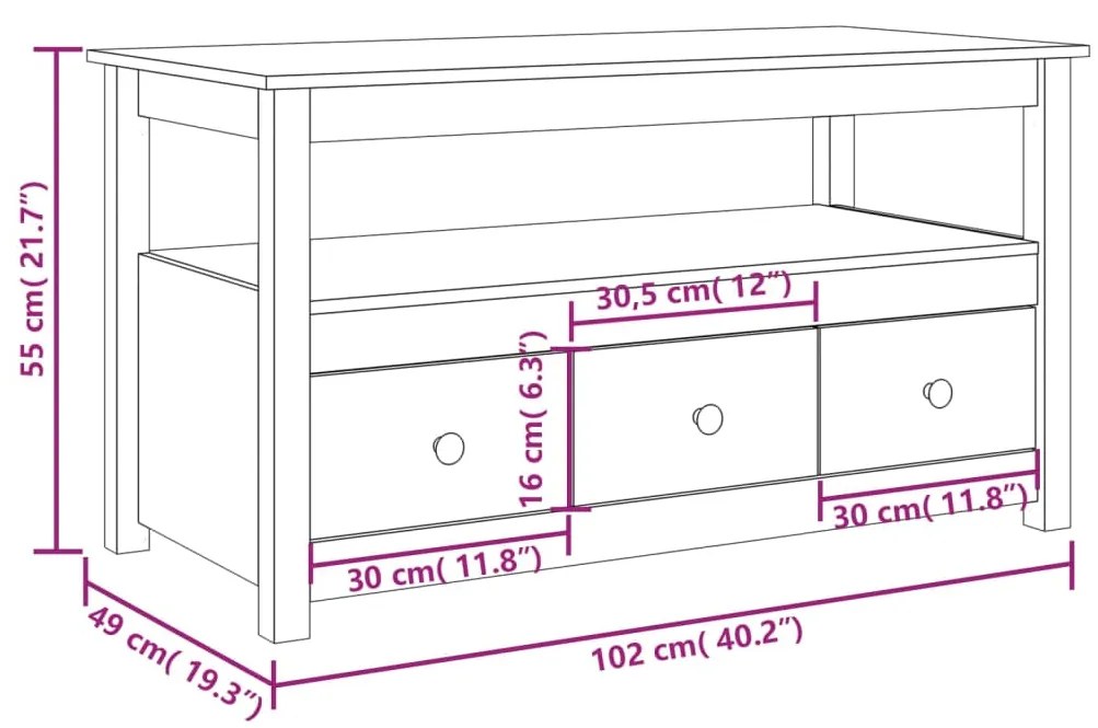 Mesa de centro 102x49x55 cm pinho maciço