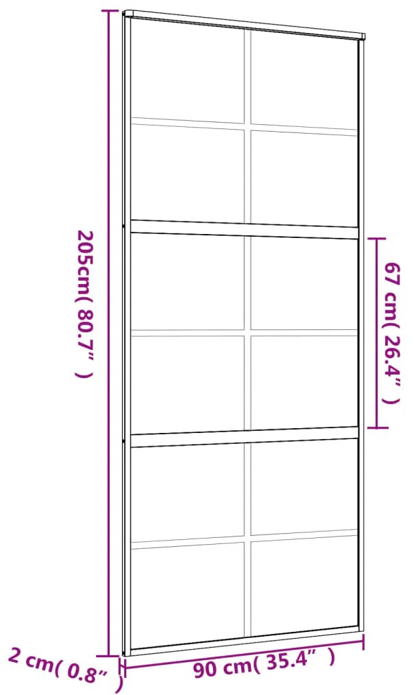 Porta deslizante 90x205 cm vidro ESG fosco/alumínio dourado