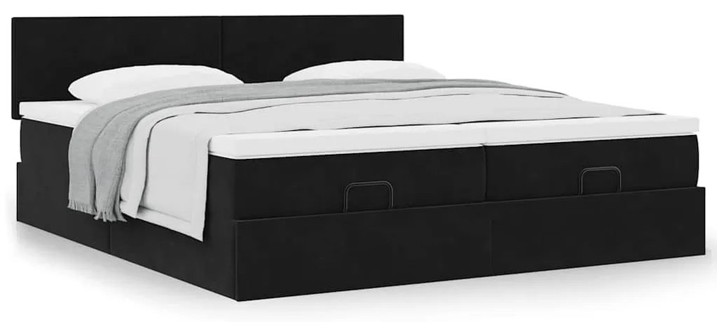 Estrutura de cama otomana com colchões 200x200cm veludo preto