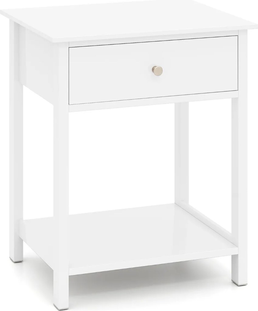 Mesa de cabeceira com gaveta, prateleira aberta e pés antiderrapantes 48 x 40 x 58 cm, branca
