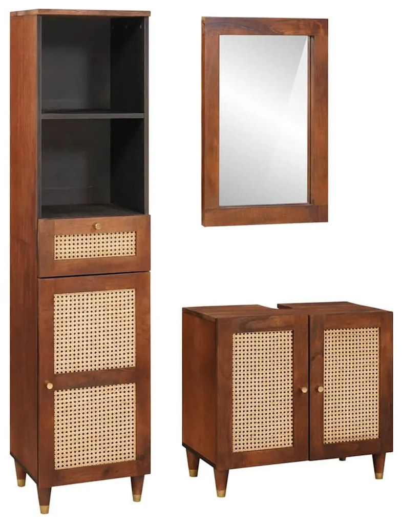 vidaXL Armário de Banheiro com gaveta com porta 3 pcs Marrom e Preto