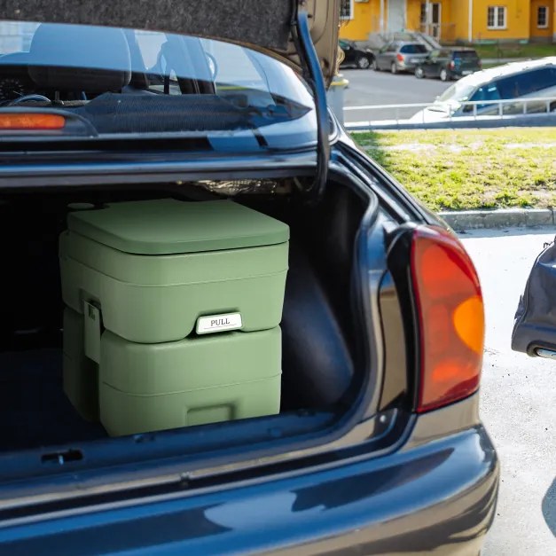 Sanita móvel portátil com tanque de resíduos de 20 l, assento confortável para viagens, acampamento, excursões, cinza 42 x 36 x 43 cm Verde