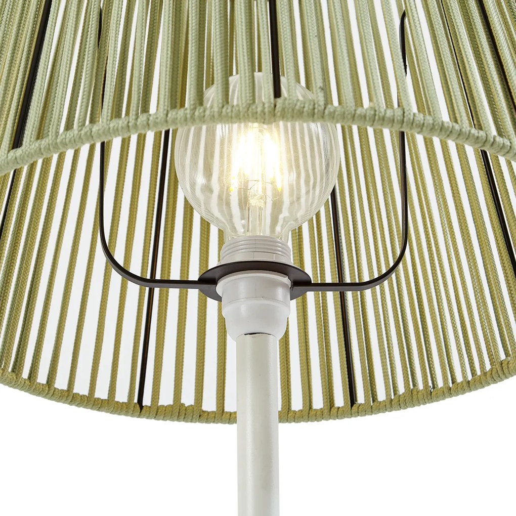 Candeeiro de pé para exterior branco com abajur de corda verde IP44 / IP54 - Virginia Jayla Japandi